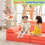 jela Kids Couch Large, Floor Sofa Modular Funiture for Kids Adults, Playhouse Play Set for Toddlers Babies, Modular Foam Play Couch Indoor Outdoor (56.7"x28.3"x17.3", Coral) - Image 4