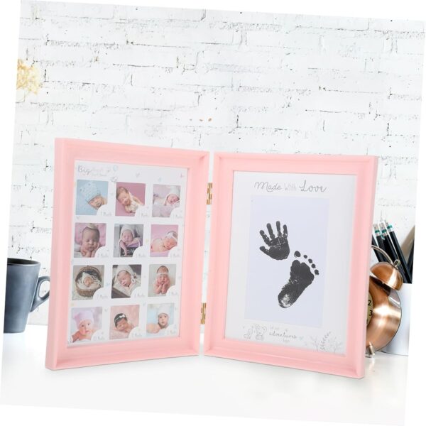 Vaguelly Newborn Milestone Photo Frame Handprint and Footprint Keepsake Picture Holder Double Fold Growth Display for Days Full Moon and First Year Memories - Image 6