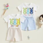 PanLidapan Baby Boys Easter Outfits Summer Clothes Short Sleeve Bunny Print T-Shirt Shorts Toddler 2 Piece Clothes Set Shorts Set Tracksuit - Image 6