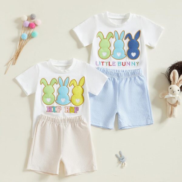 PanLidapan Baby Boys Easter Outfits Summer Clothes Short Sleeve Bunny Print T-Shirt Shorts Toddler 2 Piece Clothes Set Shorts Set Tracksuit - Image 6