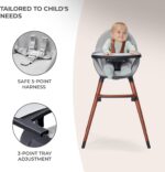 Kinderkraft Fini 2-in-1 High Chair, Baby Chair, Combination High Chair, Wooden Legs, Seat Belts, Footrest, Double Tray, from 6 Months to 5 Years, 5 Point Straps, Grey - Image 5