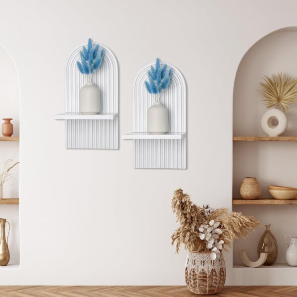 YiYa 2 Pcs Wood Shelves for Wall Decor Modern Boho Wall Shelf Arch Wood Floating Shelf Bohemian Hanging Shelf Display Shelving for Hanging Plants Photo for Living Rooms Bathroom - Image 2