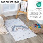 Livabliss Rainbow Washable Kids Rug - Childrens Rugs for Bedroom 80x150 cm, Machine Washable Animal Rug for Girls & Boys Bedroom, Playroom and Nursery Rugs - Girl, Boy, Baby, Kids Carpet, Cream - Image 3
