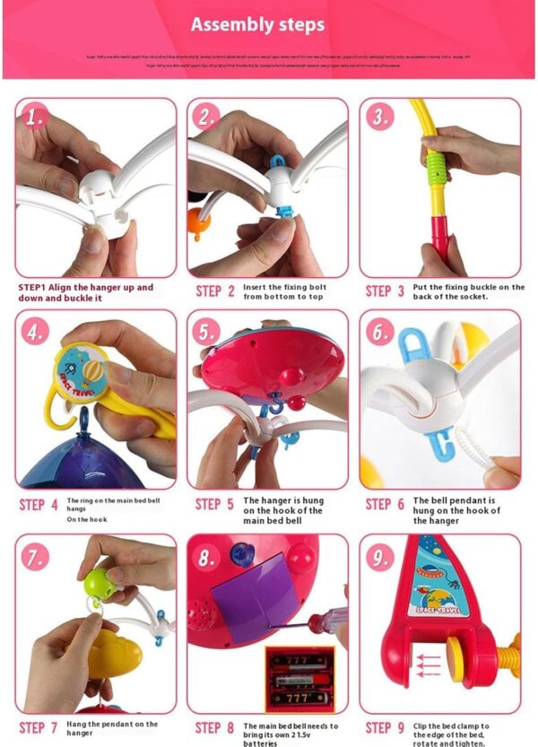 Musical Crib Mobile, Remote Control Baby Mobile, Rotating Light Projector, Soothing Lullabies, Multi-Function Musical Nursery Decoration for Boys and Girls, 50x48 cm, 1200kg - Image 6