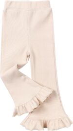 FEOYA Girls Ribbed Flared Leggings Cotton Ruffle Leggings Bell Bottoms Yoga Pants Casual High Waisted for Dance Workout