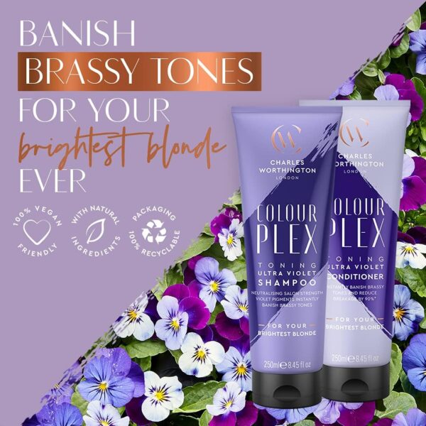 Charles Worthington Colourplex Toning Ultra Violet Shampoo, Purple Shampoo for Blonde Hair, Toning Shampoo for Blondes, Purple Pigment Shampoo, 250ml - Image 4
