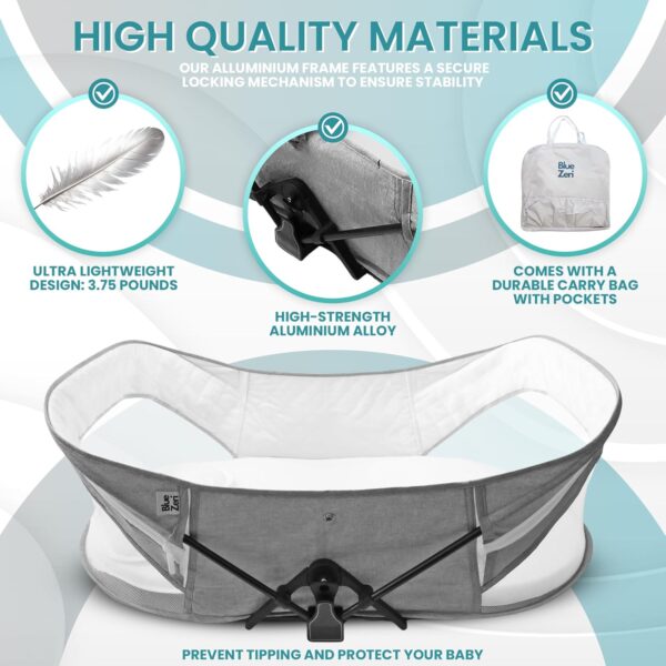 Blue Zeri Portable Baby Bed Lightweight & Compact - Travel Bassinet for babies -Baby Bassinet Newborn - Baby Travel Crib - Baby Nest Pod Newborn - Baby Camping Bed - Image 4