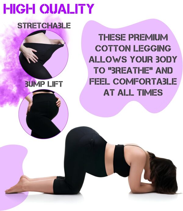 Mega_Jumble 2 Pack Maternity Leggings Over Bump High Waist Belly Support Soft Stretchy Pregnancy Pants Yoga Workout Pajama Trousers - Image 3