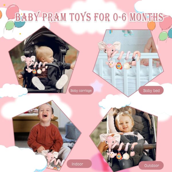 Coriver Pram Toys, Spiral Pram Toys for Babies, Baby Spiral Activity Hanging Toys with Music Box, Baby Toys for Car Seat Stroller Cot, Baby Pram Toys for Newborn 0 3 6 Months-Pink - Image 6