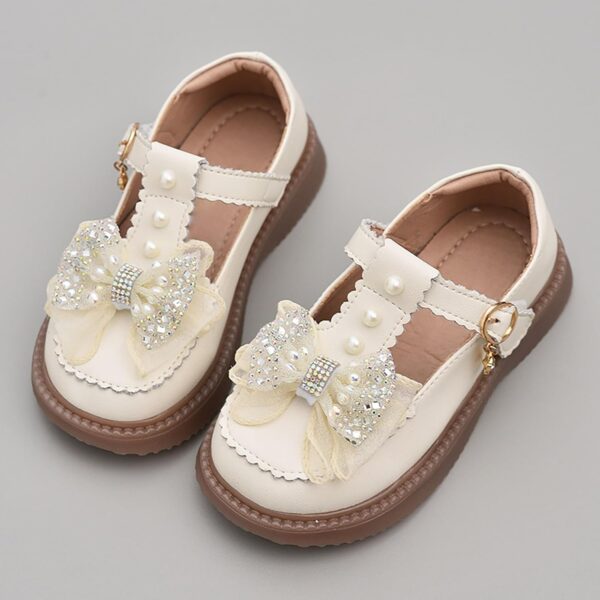 OBiQuzz Baby Knitted Shoes Lace Bow Rhinestone Closed Toe Soft Casual Shoes Non-Slip Suitable for Princess Dress Sandals Toddler Boy, White, 10.5 UK Child - Image 3