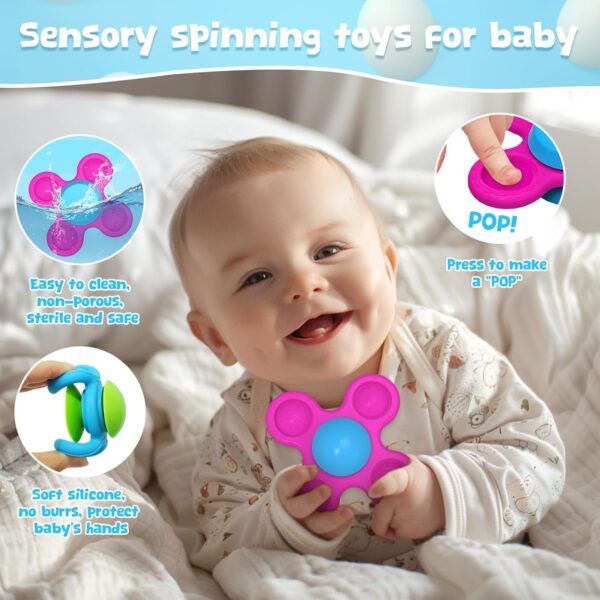 Guibola Suction Cup Spinners for Babies 3PCS Suction Toys with Silicone 10+ Months Fidget Spinning Sensory Toys Baby Bath Toys High Chair Suction Cups Travel Toys for Boy Girl（Classic-Star） - Image 4