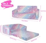 Decalsweet Unicorn Foldable Kids Sofa,Double Seat 2 in 1 Flip Open Kids Sofa Bed with Pocket,Glow In The Dark Children's Sofa for Bedroom Playroom - Image 3