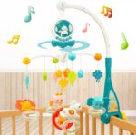 WYSWYG Cot Mobile for Babies Musical with Lights, Baby Mobile for Cot with 360°Rotating Rattles and Music Box, Musical Mobile for Baby Cot Gift for 0 3 6 12 Months,Blue