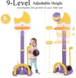 Maxmass 4 in 1 Kids Basketball Hoop Set, 9 Levels Toddler Basketball Stand with Electronic Scoreboard, Soccer Goal, Ring Toss, Golf Set, Kids Sports Activity Center for Boys Girls (Purple+Yellow) - Image 3