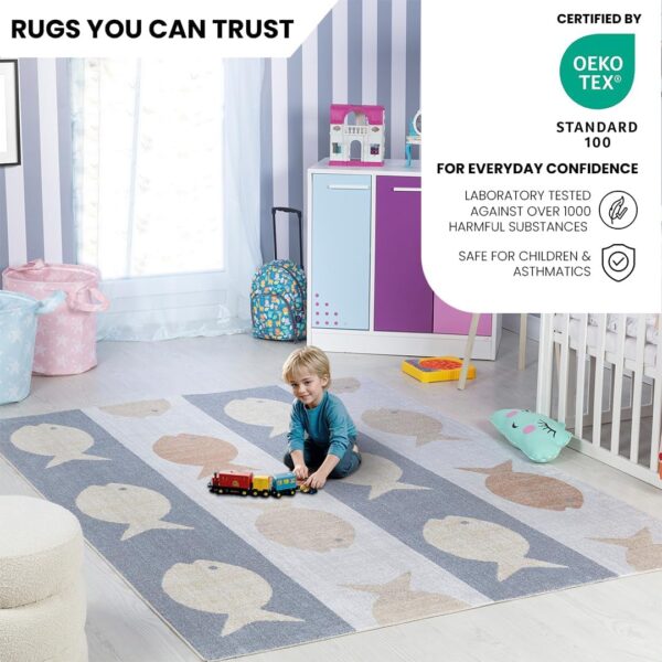Livabliss Fish Washable Kids Rug - Childrens Rugs for Bedroom 160x213 cm, Machine Washable Animal Rug for Girls and Boys Bedroom, Playroom and Nursery Rugs - Girl, Boy, Baby, Kids Carpet, Cream - Image 3