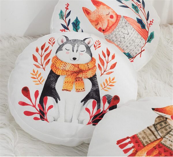 YT-KOKE Cartoon Fox Round Throw Pillow Cover, Linen Round Pillow Case, Cute Animals Printed Decorative Round Cushion Cover for Boys and Girls Nursery (E) - Image 4