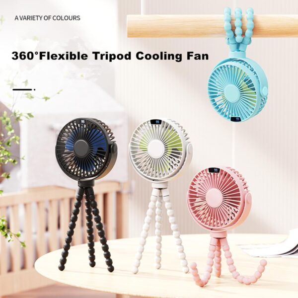 Mini Portable Baby Stroller Fan, 4 Speeds Battery Operated Small Handheld Desk Fan, 4000mAh Battery Operated Rechargeable 360°Flexible Tripod Cooling Fan for Car Seat Crib Treadmill Golf Cart Travel - Image 7