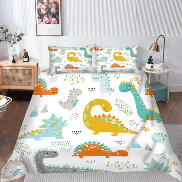 YUANZU Baby Bedding Set Double for Kids Boys Girls Nursery Duvet Cover Set 3 Pieces Colorful Cute Dino Animals Printed Soft Microfiber Quilt Cover with Zipper Closure (200 x 200 cm & 2Pillowcase) - Image 2