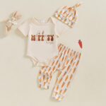 Vioyavo Baby Boy Girl Easter Outfit Newborn Clothes Letter Bunny Short Sleeve Romper Carrot Pants Knotted Hat 3 Piece Set - Image 2