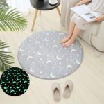 Glow in The Dark Floor Round Mats Luminous Area Rug Soft Decorative Play Mat for Kids Anti-Slip Living Room Rug Carpets for Bedroom Home Nursery Playground Decoration (Stars Moon,60cm)