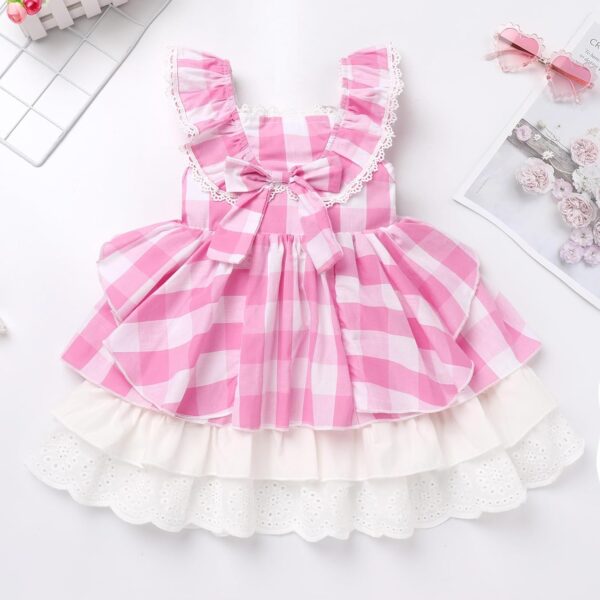 FYMNSI Baby Girls Toddler Kids Retro Pink Gingham Dress with Hair Bows 2pcs Set for Party Pageant Birthday Special Occasion - Image 4