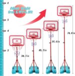 TONZE Kids Basketball Hoop and Stand Height Adjustable,Net and Ball Outdoor Indoor Mini Basketball Hoop Sport Play Set Toys for 4 5 6 7 Year Old Boys Girls(88cm/138cm/190cm) - Image 5
