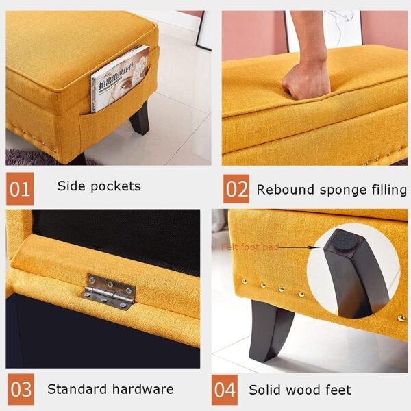 Storage Ottoman Footstool Bench with Folding Lid and Linen Upholstery Toy Box Chest Cube Organizer Removable Seat Cover for Living Room Storage - Image 6