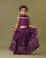 Futra Gabha Magenta thread embroidered sleeveless choli with lehenga & net dupatta - Image 2