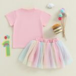 MAHUAOYIXI Baby Girl 2Pcs First Birthday Outfits Short Sleeve Letter Print Tops Tops T-Shirt + Tutu Tulle Skirt Set Toddler Girls Clothes Girls Birthday Clothing Set - Image 4