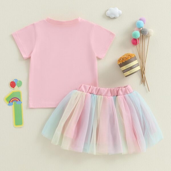MAHUAOYIXI Baby Girl 2Pcs First Birthday Outfits Short Sleeve Letter Print Tops Tops T-Shirt + Tutu Tulle Skirt Set Toddler Girls Clothes Girls Birthday Clothing Set - Image 4