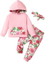 QUNERY Toddler baby girl Clothes Floral Hoodie Sweatshirt Pants with Pocket Girls Outfit Sets