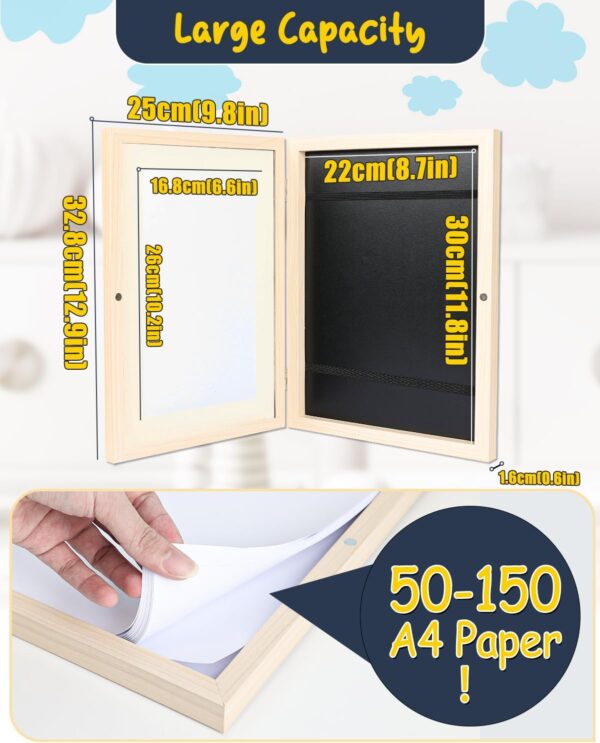 Ciscle Kids Art Frames, 2 Pack A4 Fillable Front Opening Photo Frames, Display Frames for Kids Artwork for 150 Pictures, Ideal for Children's Drawings, Kids Art Projects, School, Home or Office(Wood) - Image 4