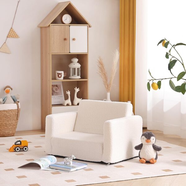 Tiita Kids Sofa, 2-in-1 Toddler Chair, Convertible Children Couch to Lounger, Flip Out Kid Sofas Chair, Toddler Armrest Chairs Bed, Folding Kids Play Sofa for Girl or Boy (Beige) - Image 4