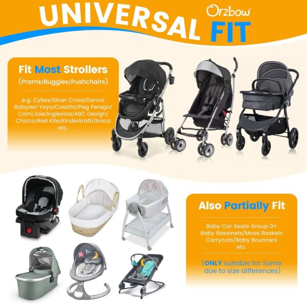 Orzbow Universal Baby Mosquito Net & Buggy Sun Shade with UPF50+,Breathable Pram Net Cover with Two-way Zipper & Adjustable Stroller Sun Cover with Bag for Pushchair,Car Seat & Carrycot (Black) - Image 7