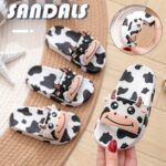 HAOLEI Boy Girls Cute Cow Sliders,Cartoon Summer Sandals Open Toe Non-Slip Beach & Pool Shoes Bathroom Shower Slippers Comfy Cushioned Soft Sole Slide Sandals for Kids Children Boys Girls 2-10 Years - Image 3