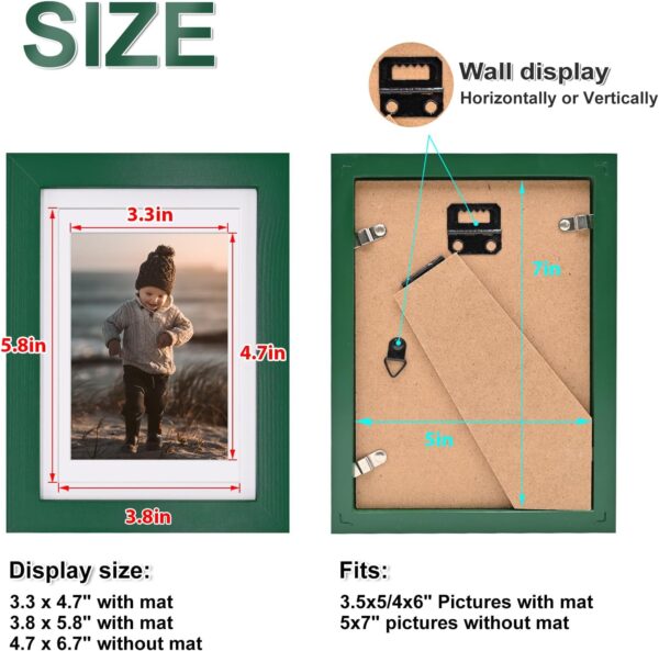 KINLINK 7x5 Picture Frames Green, Wood Frames with Acrylic Plexiglass for Pictures 6x4 with Mat or 7x5 without Mat, Tabletop and Wall Mounting Display, Set of 4 - Image 6