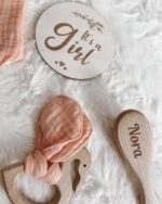 Personalised Engraved New Baby Hairbrush Gift Set, It's A Girl, Pink Swan Teether and Bib Baby Gift Box Hamper Newborn Girl Gift - Image 3