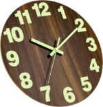 Plumeet Night Light Wall Clock, 12 Inch Wooden Glow in the Dark Clock for Bedroom, Silent Lighted up Wall Clock Luminous Numerals and Hands, Battery Operated for Living Room/Kitchen, Brown - Image 5