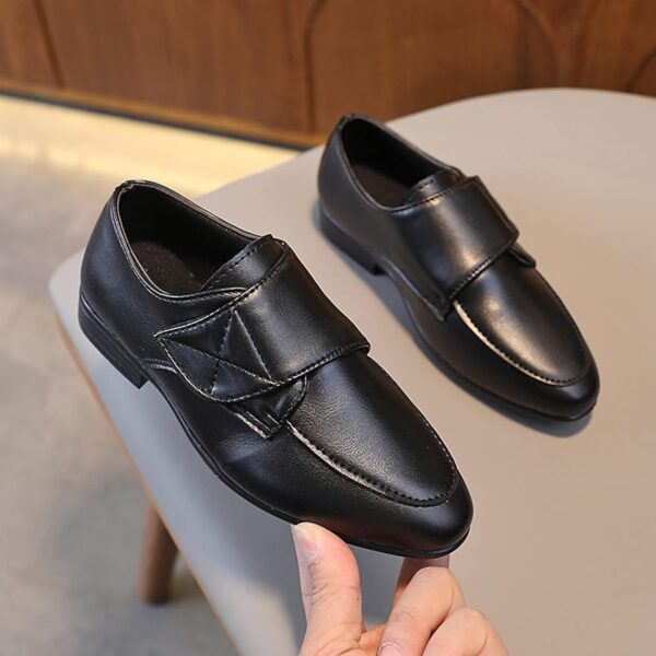 Infant Baby Boys Girls Classic PU Leather Wedding Loafers Toddler 𝐎xford Dress Shoes First Steps Walking Flat Shoe Boys Leather Shoes Pointed Low Heel Solid Color Hook Loop Comfortable Dress Shoes - Image 3