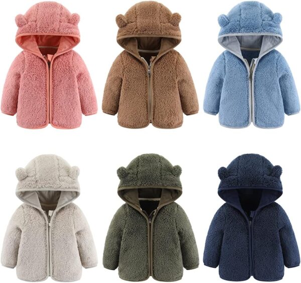 Newborn Infant Baby Boys Girls Cartoon Fleece Hooded Jacket Coat with Ears Warm Todder Kids Outwear Coat Zipper Up 0-6Y - Image 5