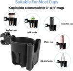 Filltown Stroller Cup Holder with Cell Phone Holder, 360° Adjustable Universal Drink Coffee Baby Bottle Cup Holder for Stroller, Baby Stroller, Pram, Bike, Wheelchair, Walker (Black) - Image 5