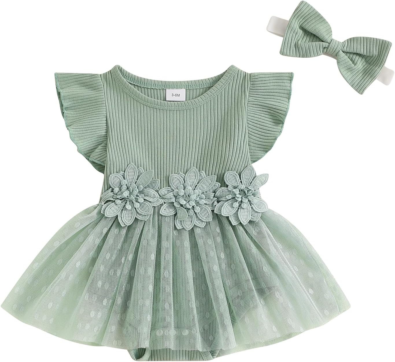 71g7SvU5OaL._AC_SL1500_.jpg Himllauen Baby Girl Romper Dress Lace Mesh Embroidery Sleeveless Jumpsuit Newborn Baby Casual Romper with Headband for Baby Girls 0-24 Months - Image 1