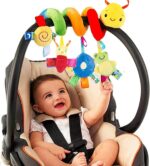 YELUFT Spiral Pram Sensory Toys for Babies - Wrap Around Pushchair Stroller Toys for 0 3 6 9 12 Month Plush Activity Rattle Hanging Toy Sensory Gift for Newborn Infant Baby