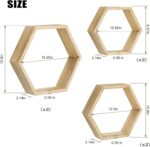 Hexagonal Floating Shelves Wall Mounted Set of 6 Wooden Hexagon Shelves Farmhouse Storage Honeycomb Wall Shelves Hexagon Hanging Shelves Rustic Geometric Wall Shelf for Nursery Bedroom Living Room - Image 3