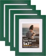KINLINK 7x5 Picture Frames Green, Wood Frames with Acrylic Plexiglass for Pictures 6x4 with Mat or 7x5 without Mat, Tabletop and Wall Mounting Display, Set of 4