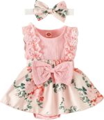 LYSINK Baby Girl Summer Clothes Sleeveless Lace Floral Romper Dress with Headband 0-18M Cute Newborn Outfits