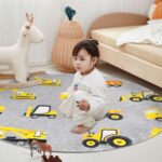 Poowe Round Construction Trucks Kids Area Rug Soft Fluffy Kids Construction Rugs for Playroom Nonslip Digger Nursery Rug for Boys Room,4FT - Image 8