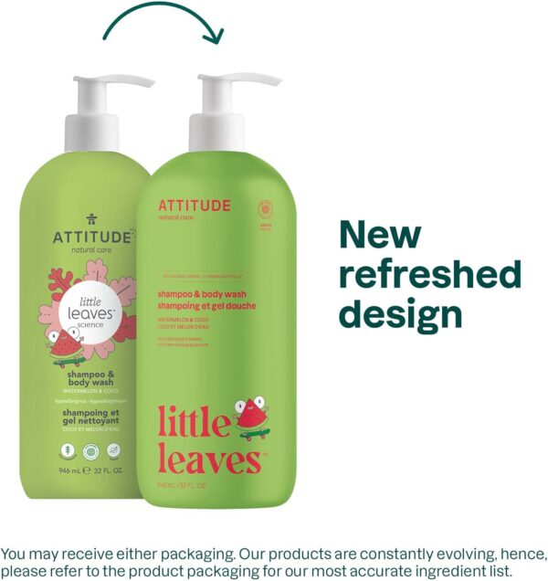 ATTITUDE Shampoo and Body Wash for Kids, EWG Verified Hair and Body Cleanser, Dermatologically Tested Soap, Plant and Mineral Based Bath Products, Vegan, Watermelon and Coco, 946 mL - Image 2