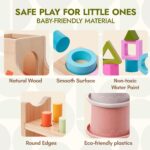 Giant bean Montessori Toys Set for Baby 12-18 Month, 8-in-1 Wooden Learning Toys with Ball Drop Roll Tower, Multifunctional Object Permanence Box, Hammer, Shape Sorting Stacking Cube Cups, Gift for 1+ - Image 6