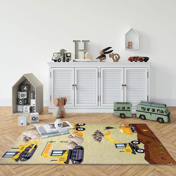 USTIDE Thick Kids Rug Play Mat,Cartoon Construction Area Rug Excavator Digger Kids Carpet Boys Girls Bedroom Rugs Floor Carpet Playroom Rug Nonslip Crawling Mat Plush Nursery Rug 120x180cm - Image 3